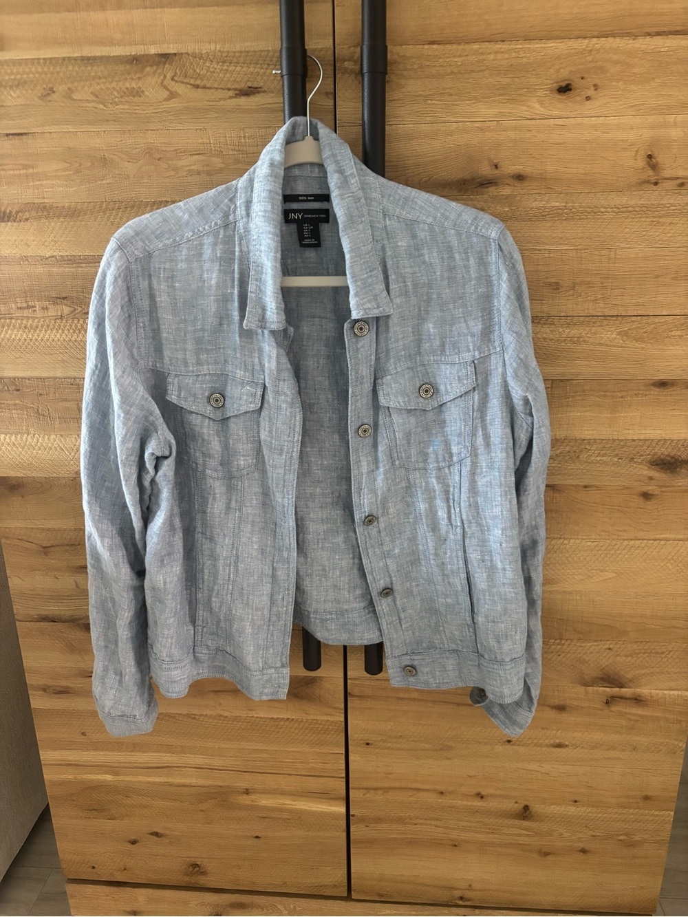 JNY Jones New York 100% Linen Jacket Women’s Large Light Blue Button Front - Picture 1 of 3